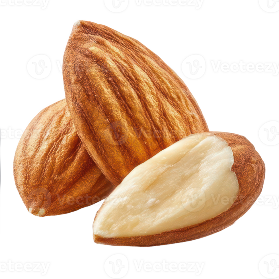 High Resolution Image of Two Almonds One Halved Showing Detail and Texture png