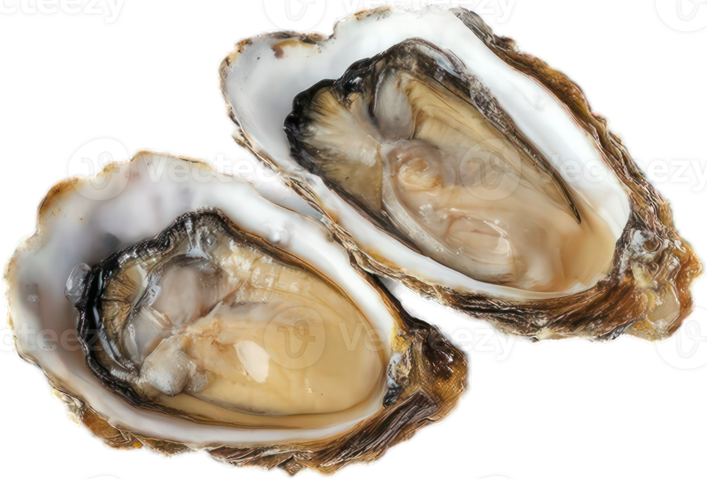 Fresh raw oysters transparent background close up detail of two opened shellfish png