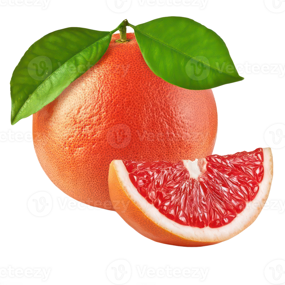 Fresh Ripe Grapefruit with Green Leaves Juicy Citrus Fruit Slice Healthy Vitamin C Food png