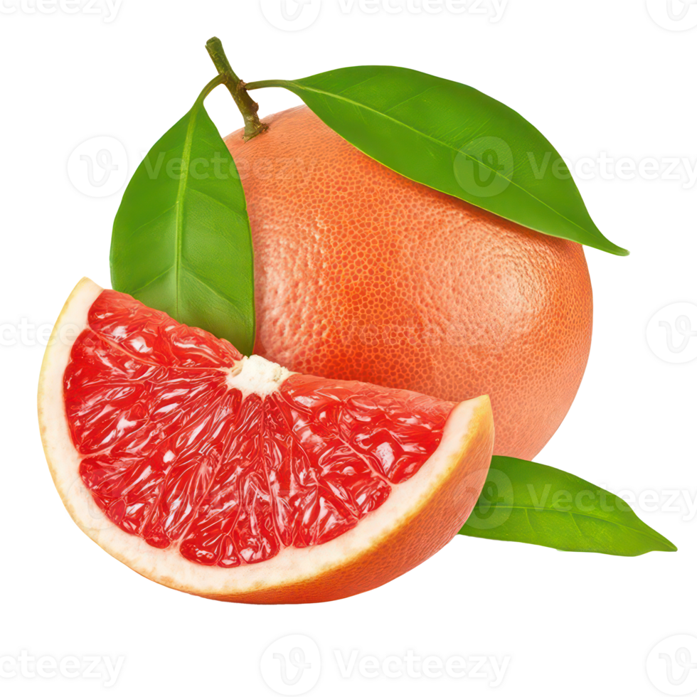 Juicy Grapefruit with Leaf and Slice Fresh Citrus Fruit Healthy Eating png