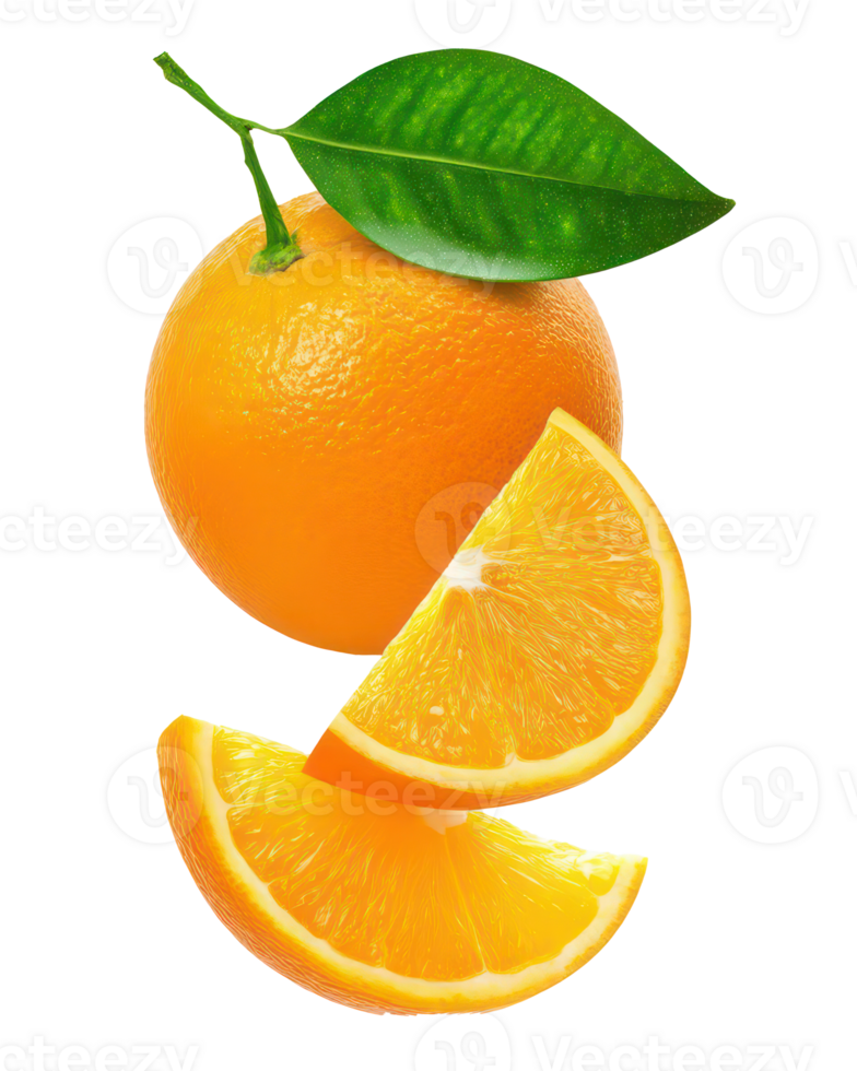 Fresh Orange Fruit with Slices Juicy Citrus Vitamin C Healthy Food Organic Produce Leaf Isolated png