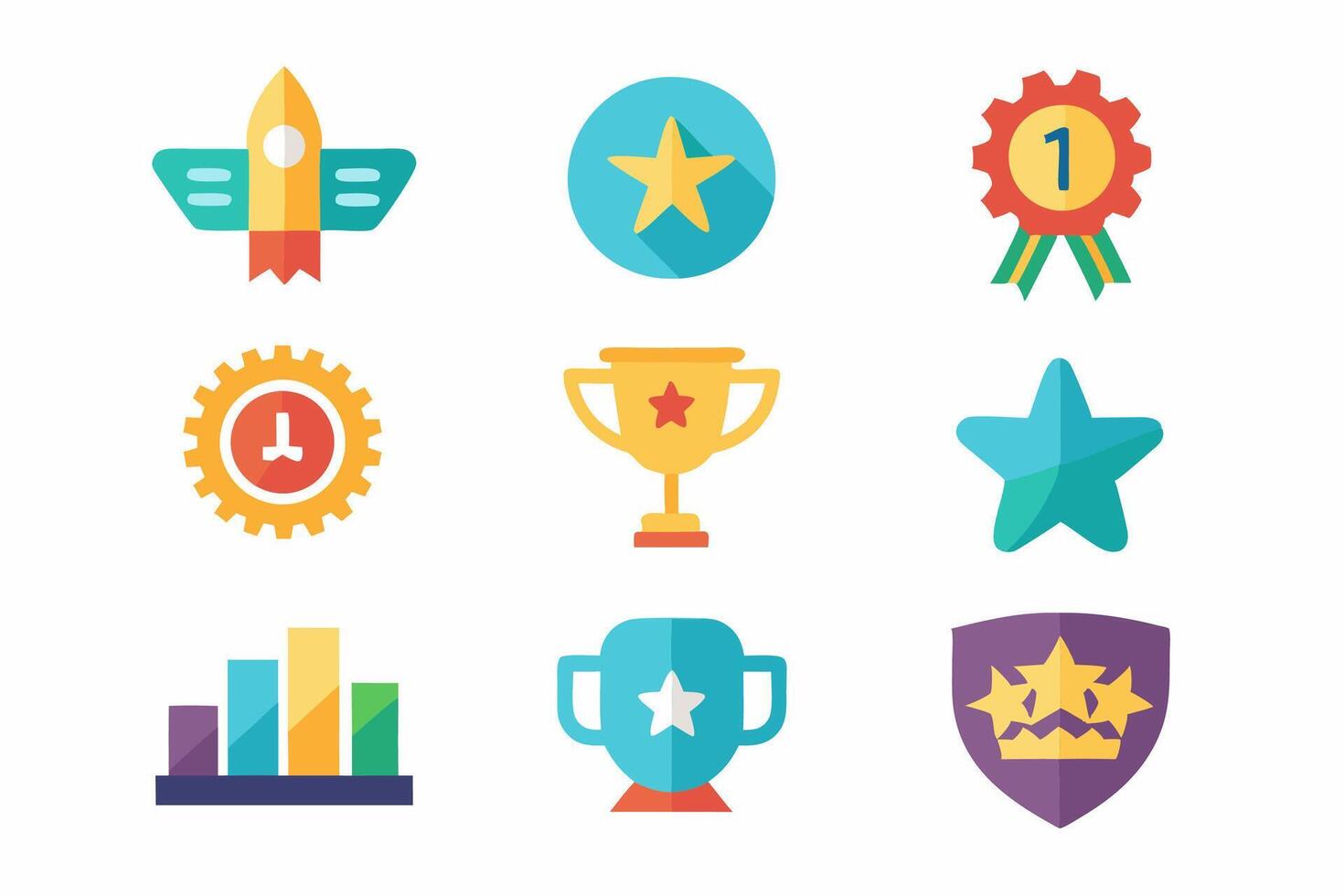 Colorful icon set representing business success and achievements vector