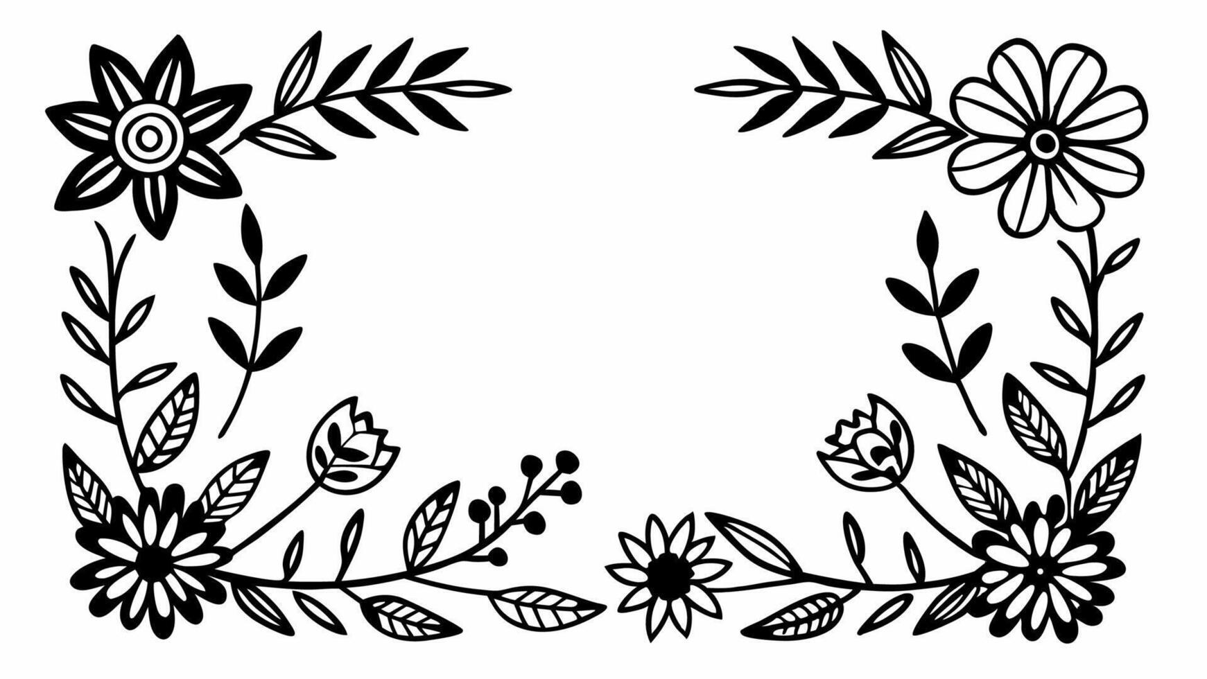 Elegant floral frame with hand-drawn botanical elements for decoration vector