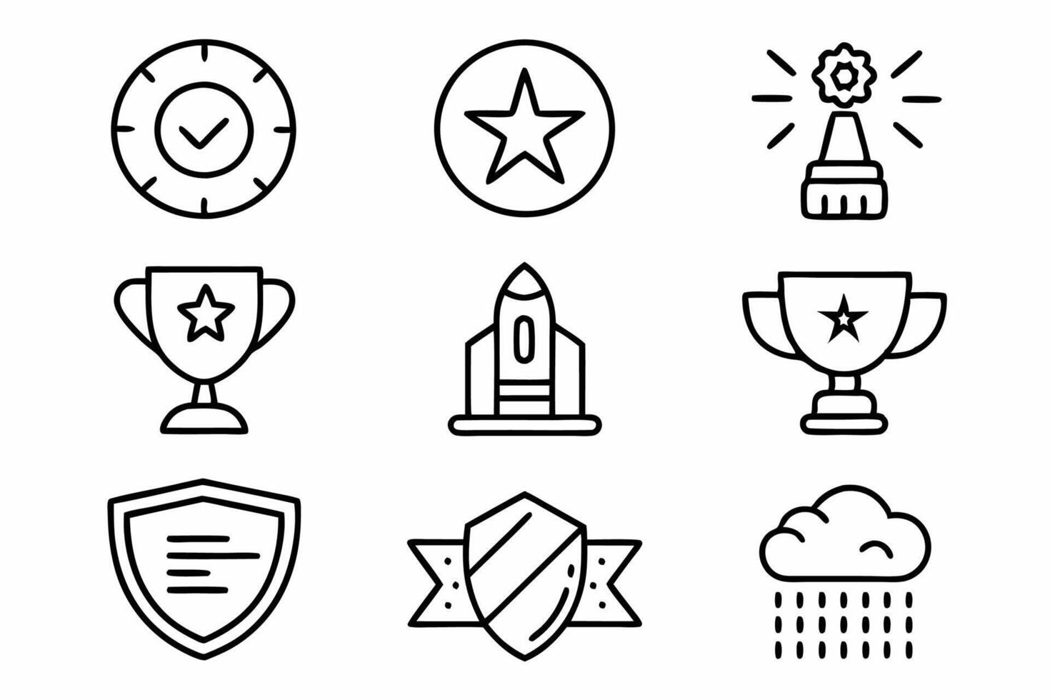 Conceptual Icon Set Representing Success Achievement and Protection in Black and White vector