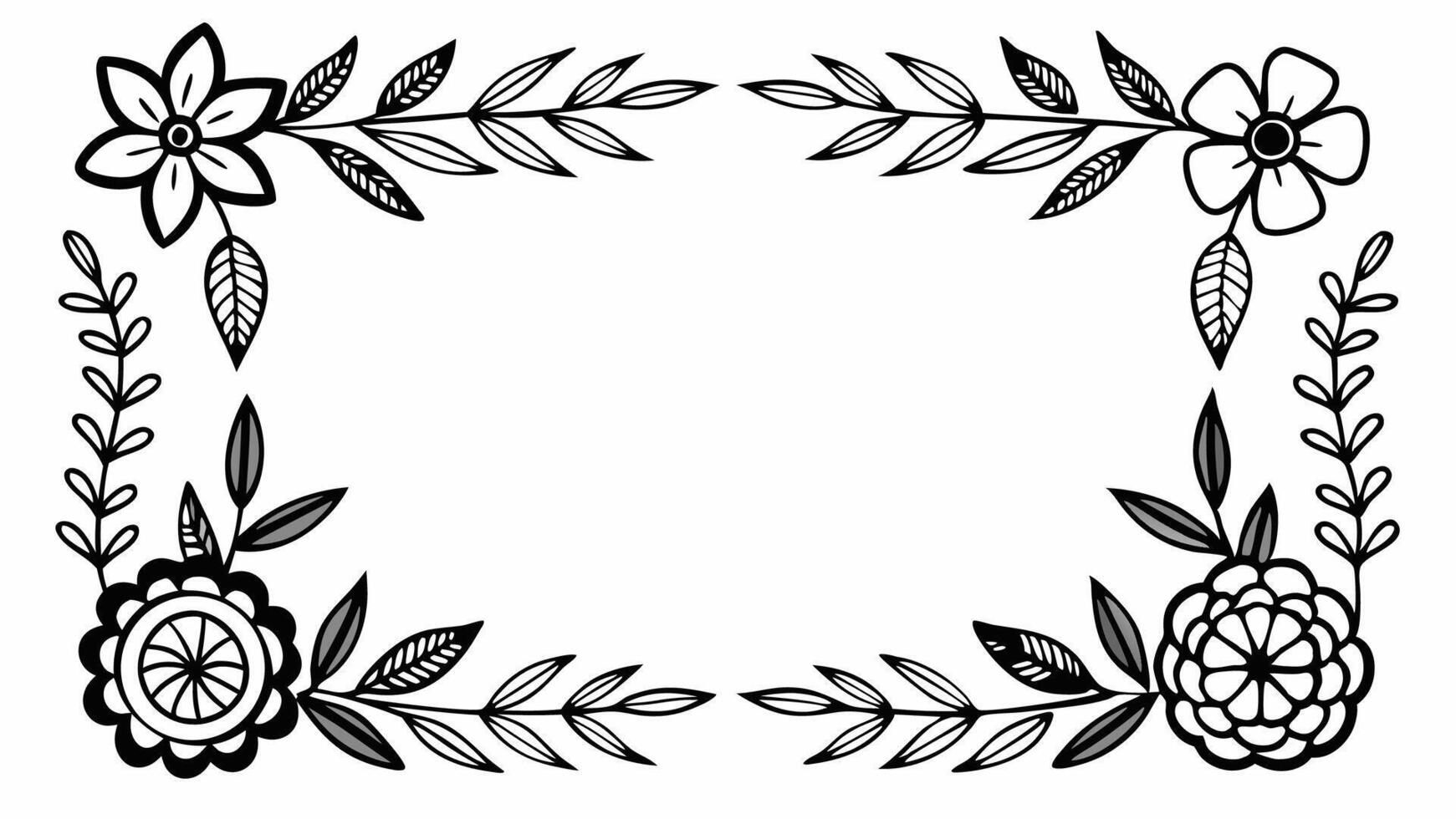 Elegant Black and White Floral Frame with Botanical Accents Design vector