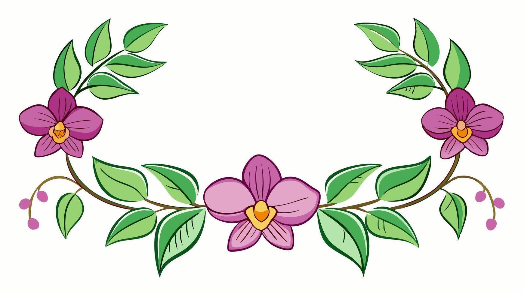 Elegant Orchid Frame with Green Leaves for Invitations and Greetings vector