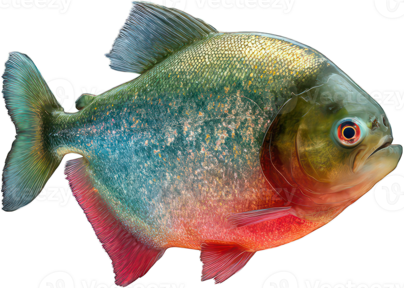 Vivid Red Bellied Piranha Fish Detailed Close Up Studio Shot png