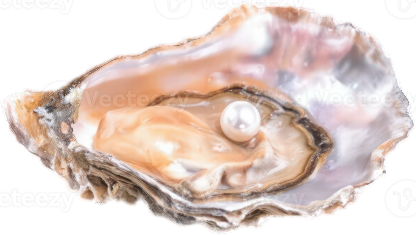 Luminous Pearl Inside Open Oyster Shell Close Up Macro Shot of Natural Gem png