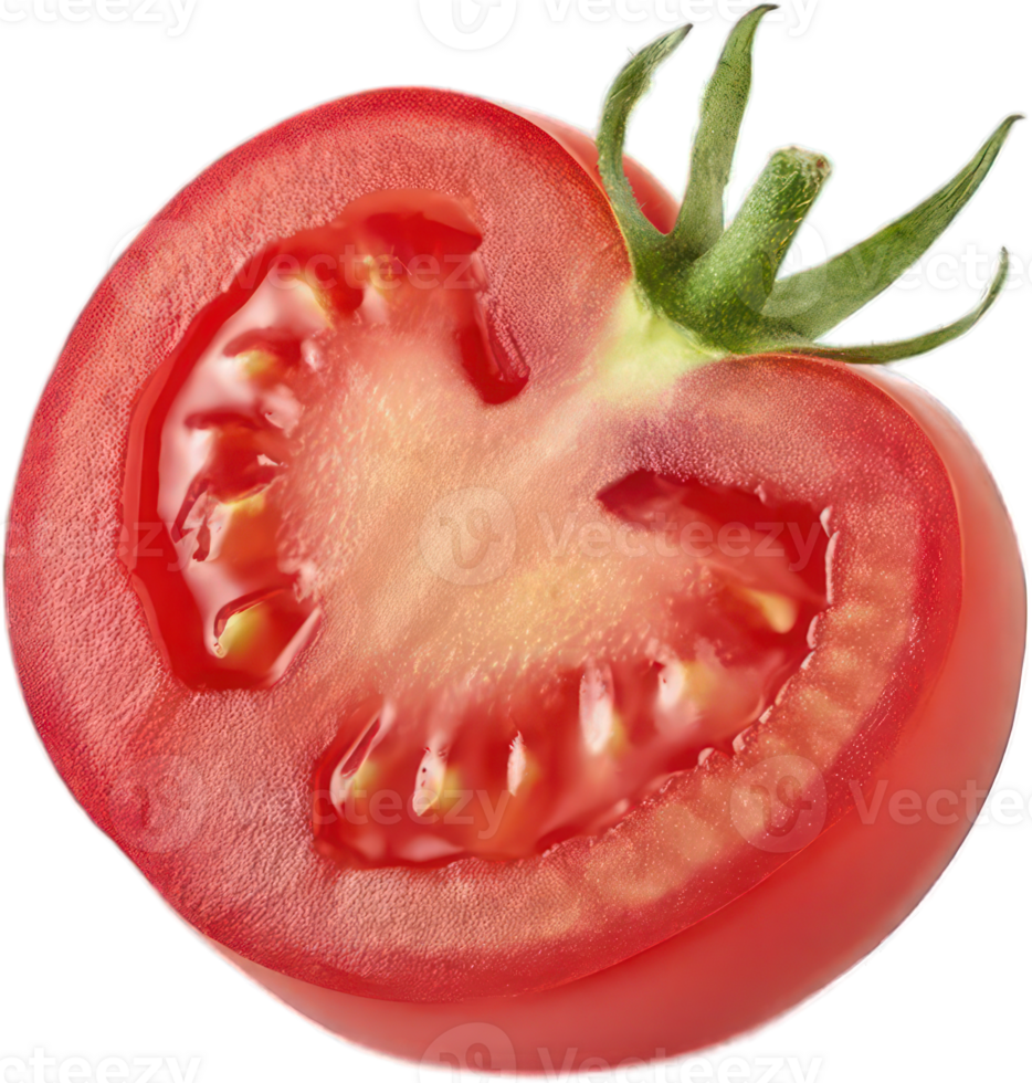Fresh Red Tomato Slice Juicy Vegetable Half Cut Ripe Healthy Food Ingredient Close up Studio Shot png