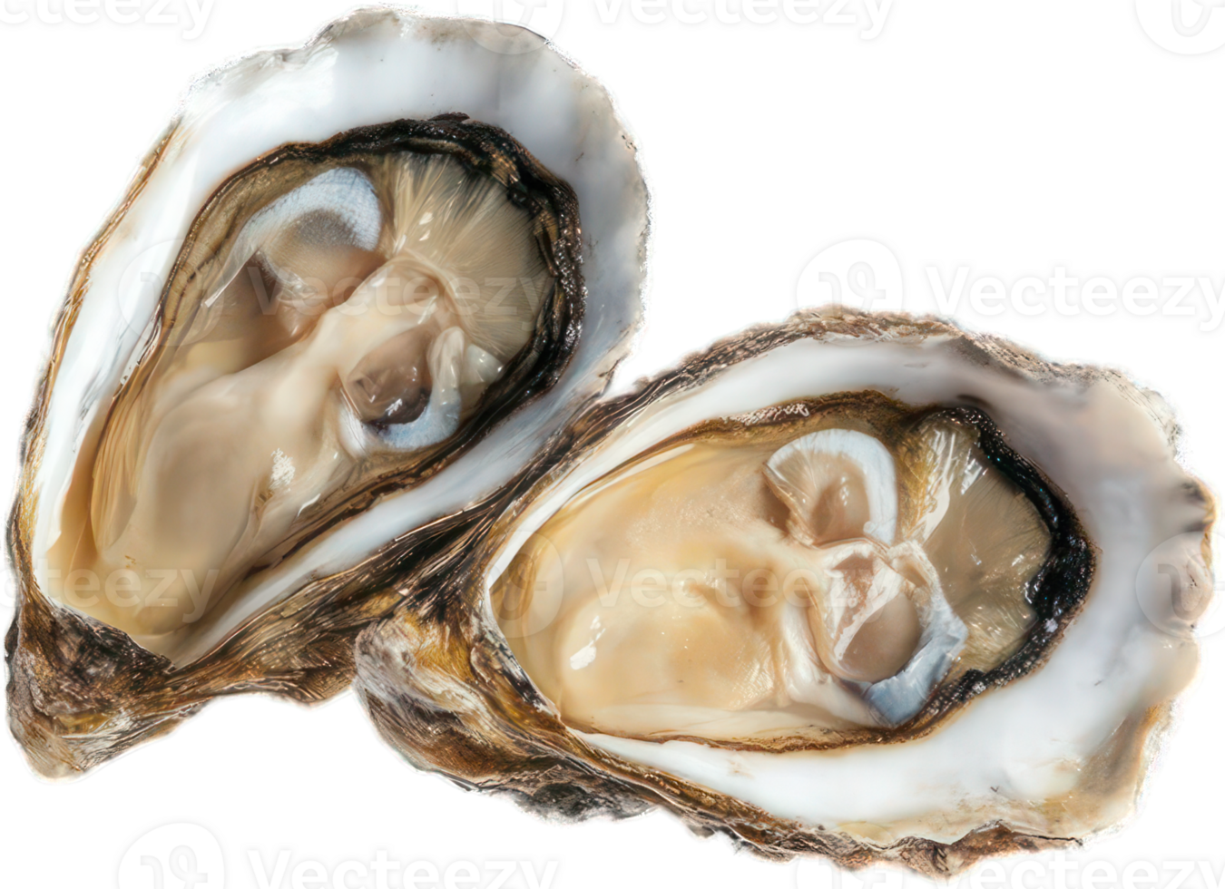 Two Fresh Raw Oysters Open Shell Detail Closeup Gourmet Seafood Delicacy png