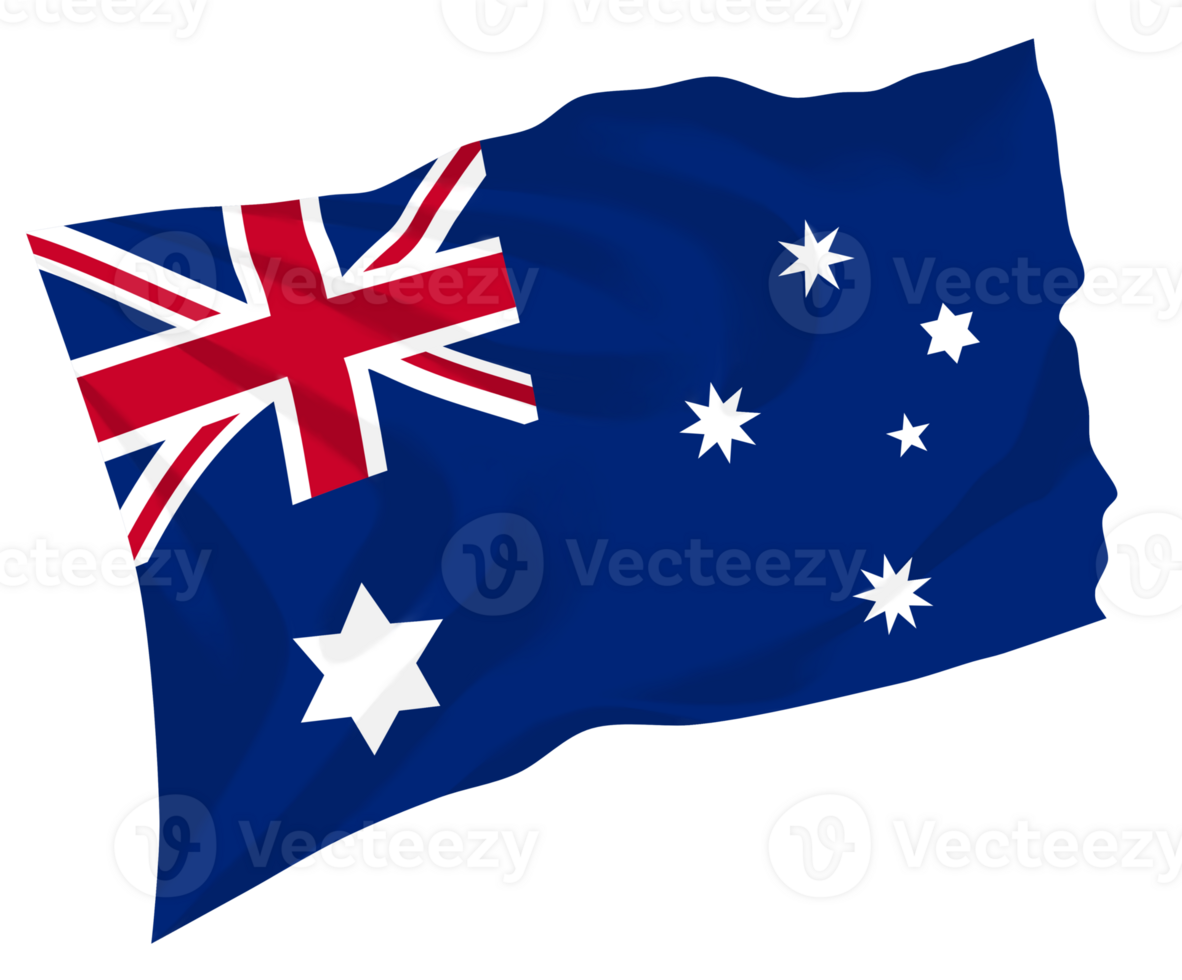 Hand painted waving Australia flag with smooth brushstrokes and fabric png