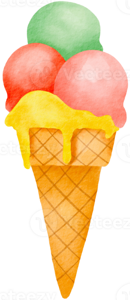 Colorful triple scoop ice cream png