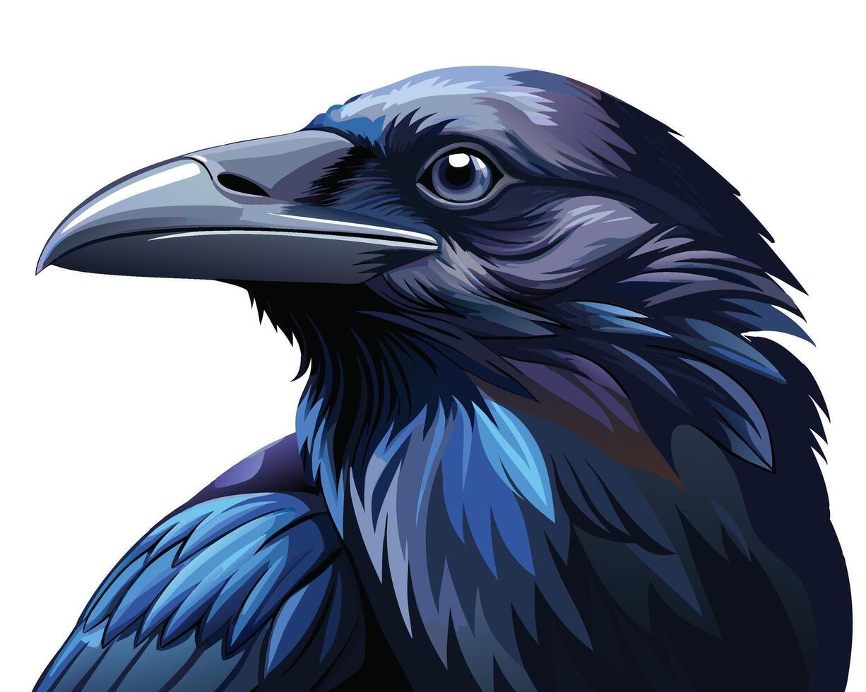 a vivid watercolor of a common raven with its glossy black feathers vector