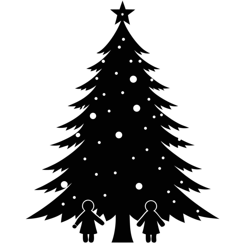 a christmas tree lights up on its own and the family is amazed vector