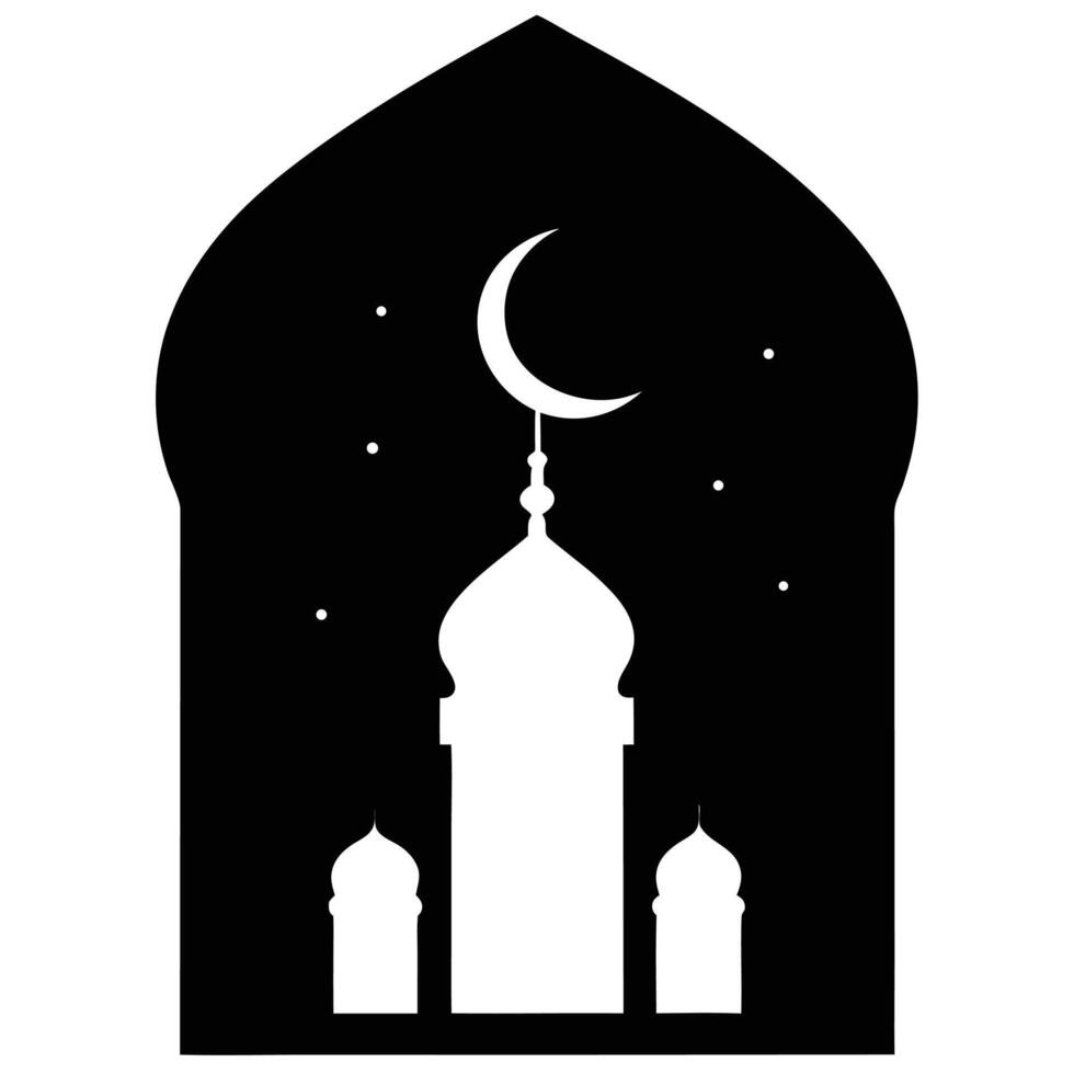 the silhouette of a mosque minaret with a crescent vector