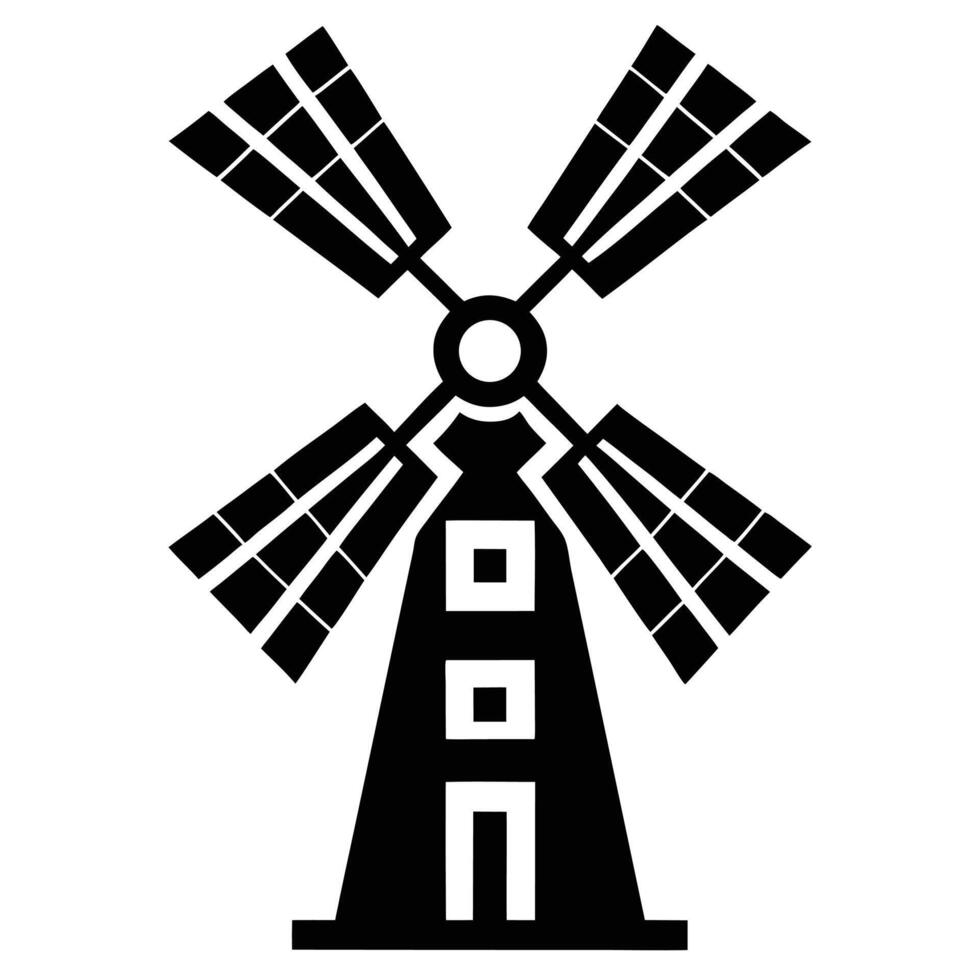 Windmill silhouette logo with rotating blades vector