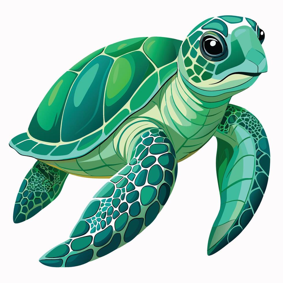 a realistic watercolor of a green sea turtle with vector