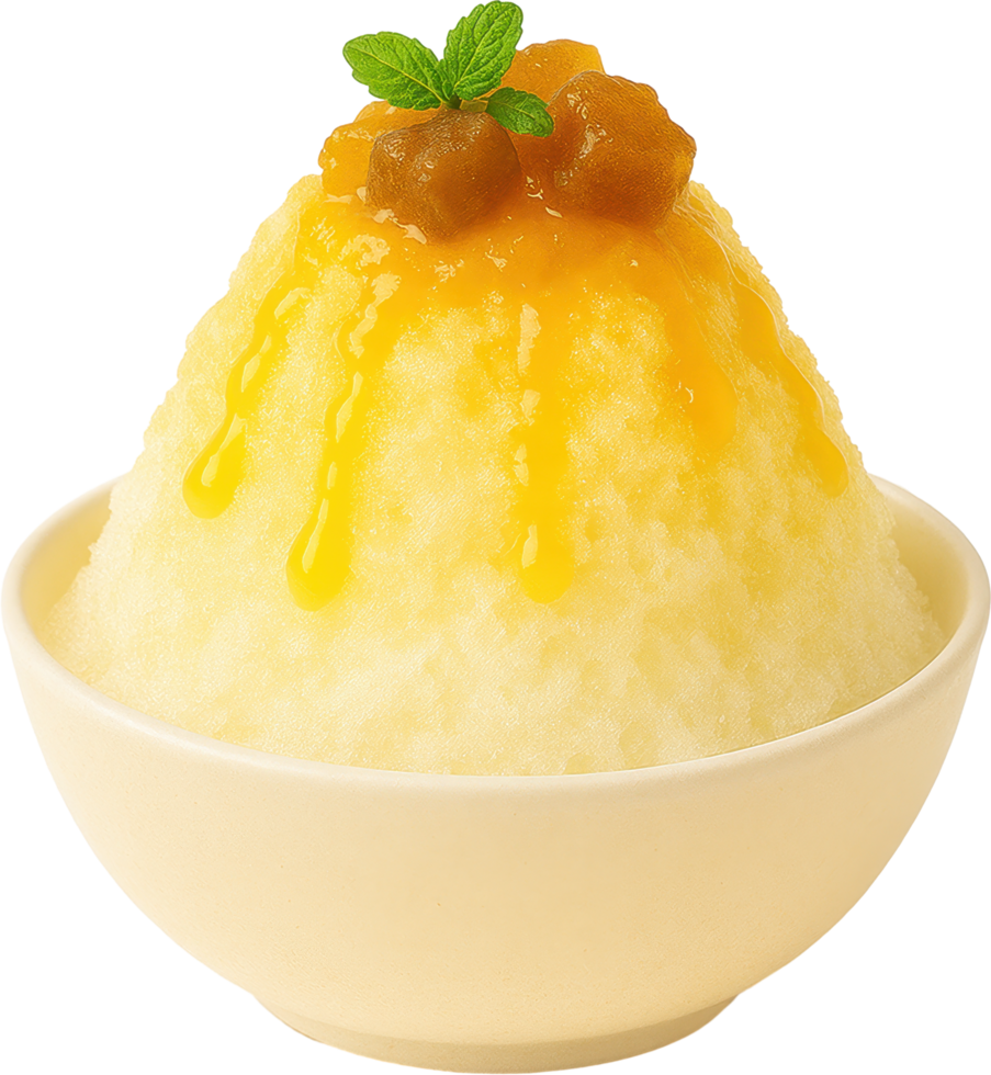 Vibrant Japanese Shaved Ice Dessert with Jelly Topping png