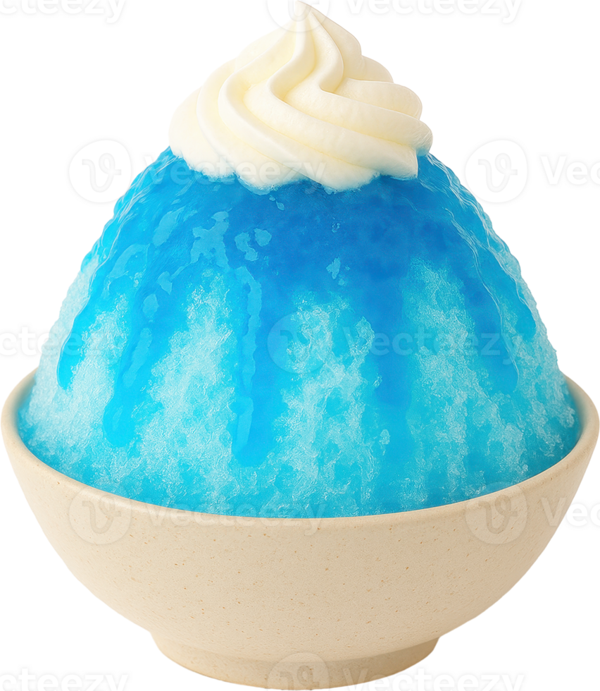 Blue Hawaii Japanese Shaved Ice Dessert with a fluffy creamy white whipped cream png