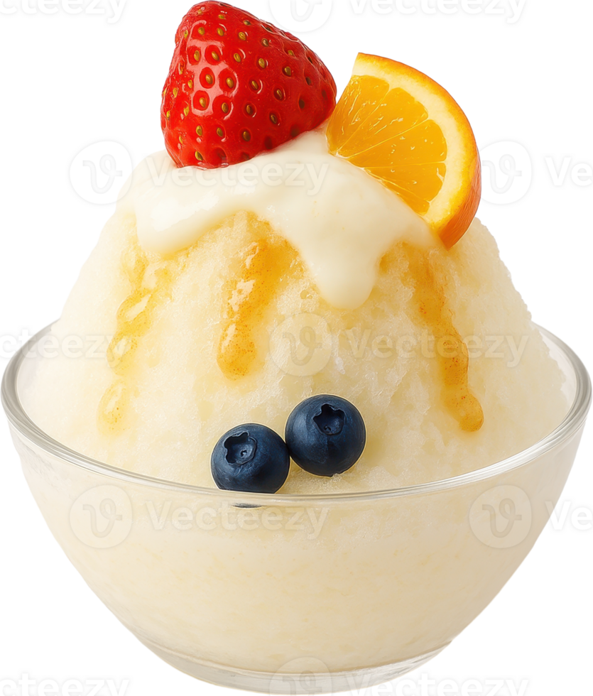 Frozen Yogurt and Fruits Shaved Ice Dessert png