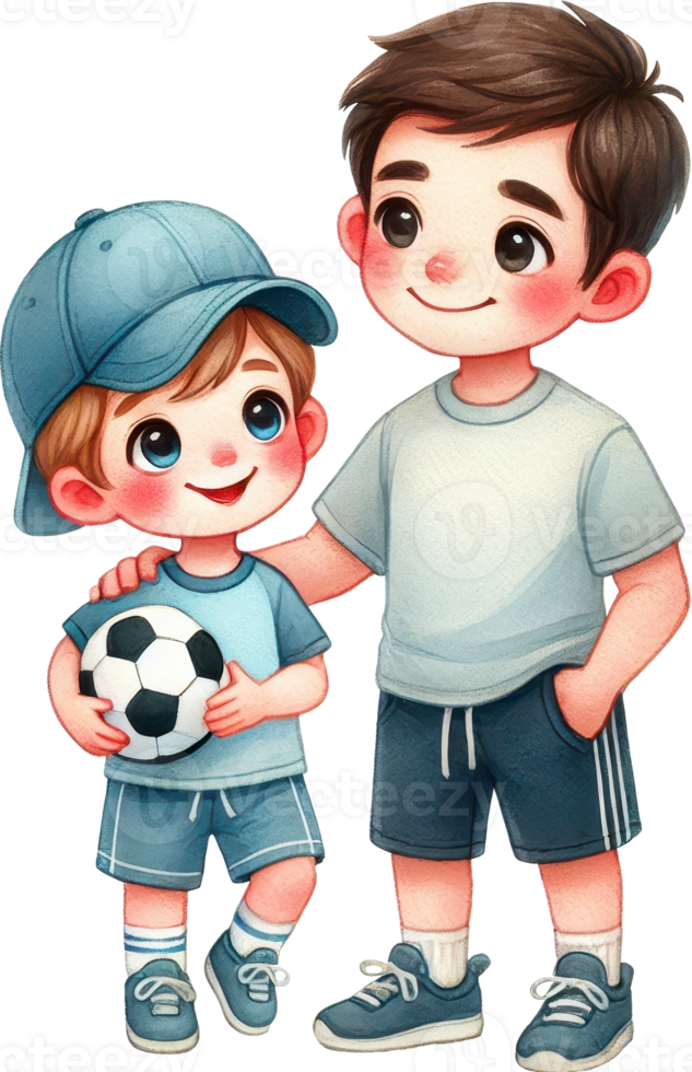 Father and son enjoying a game of soccer together png