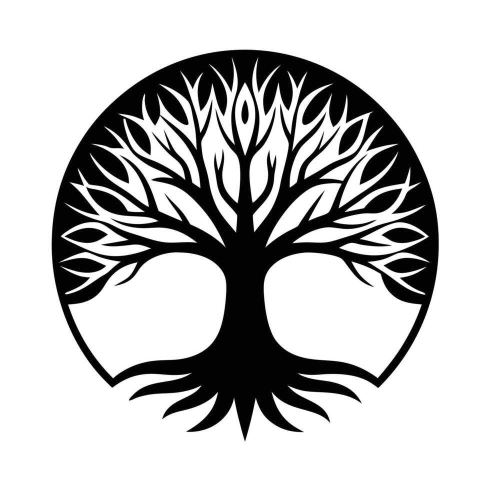 Tree with roots silhouette logo vector