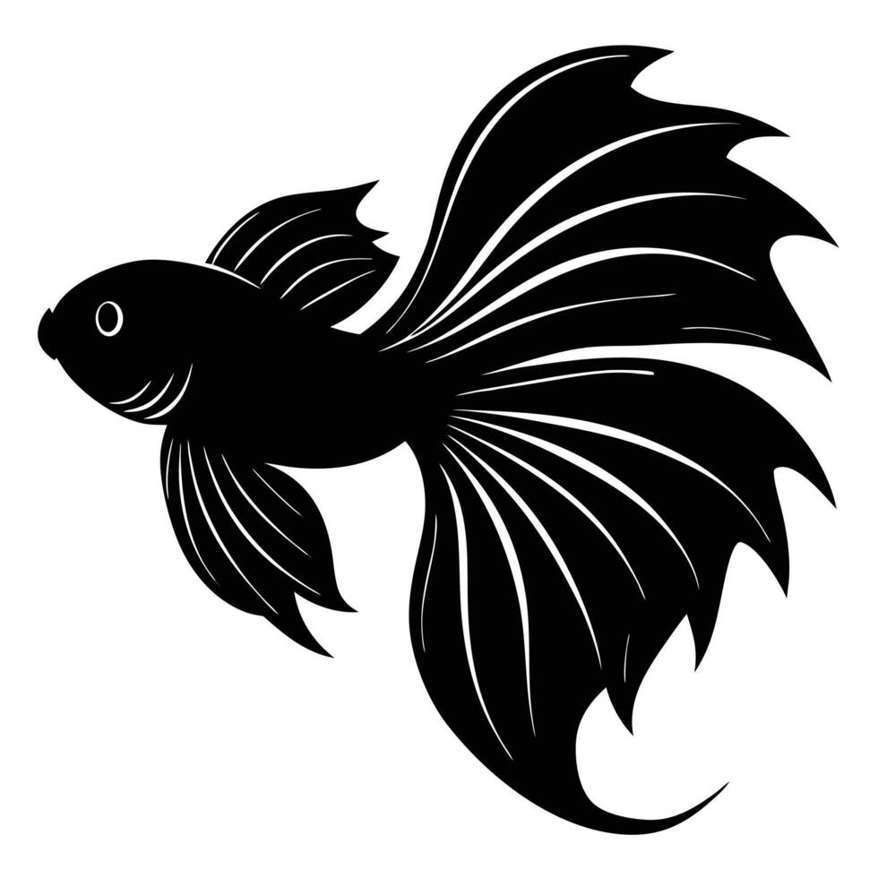 a silhouette of a betta fish with its dramatic fins vector