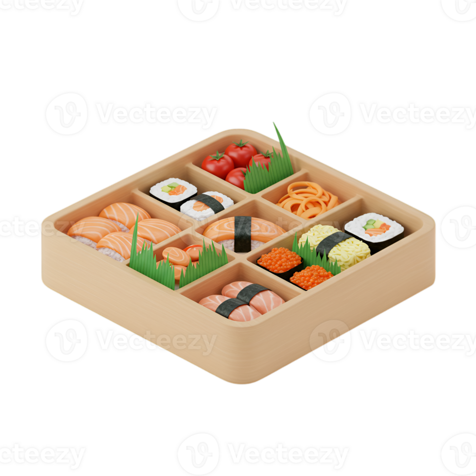 Authentic Sushi Bento Box Assortment on Transparent Background Display png