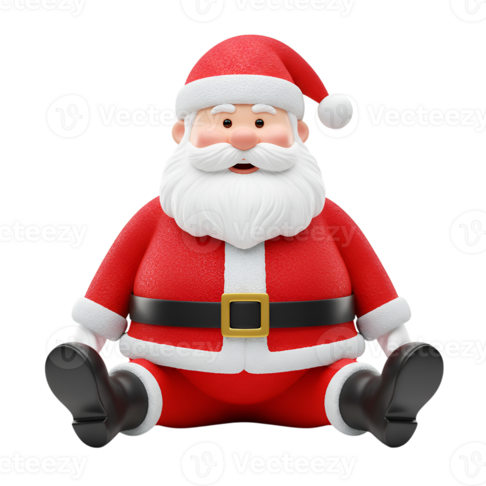 Cheerful 3D Santa Claus Sitting Down on a Transparent Background png