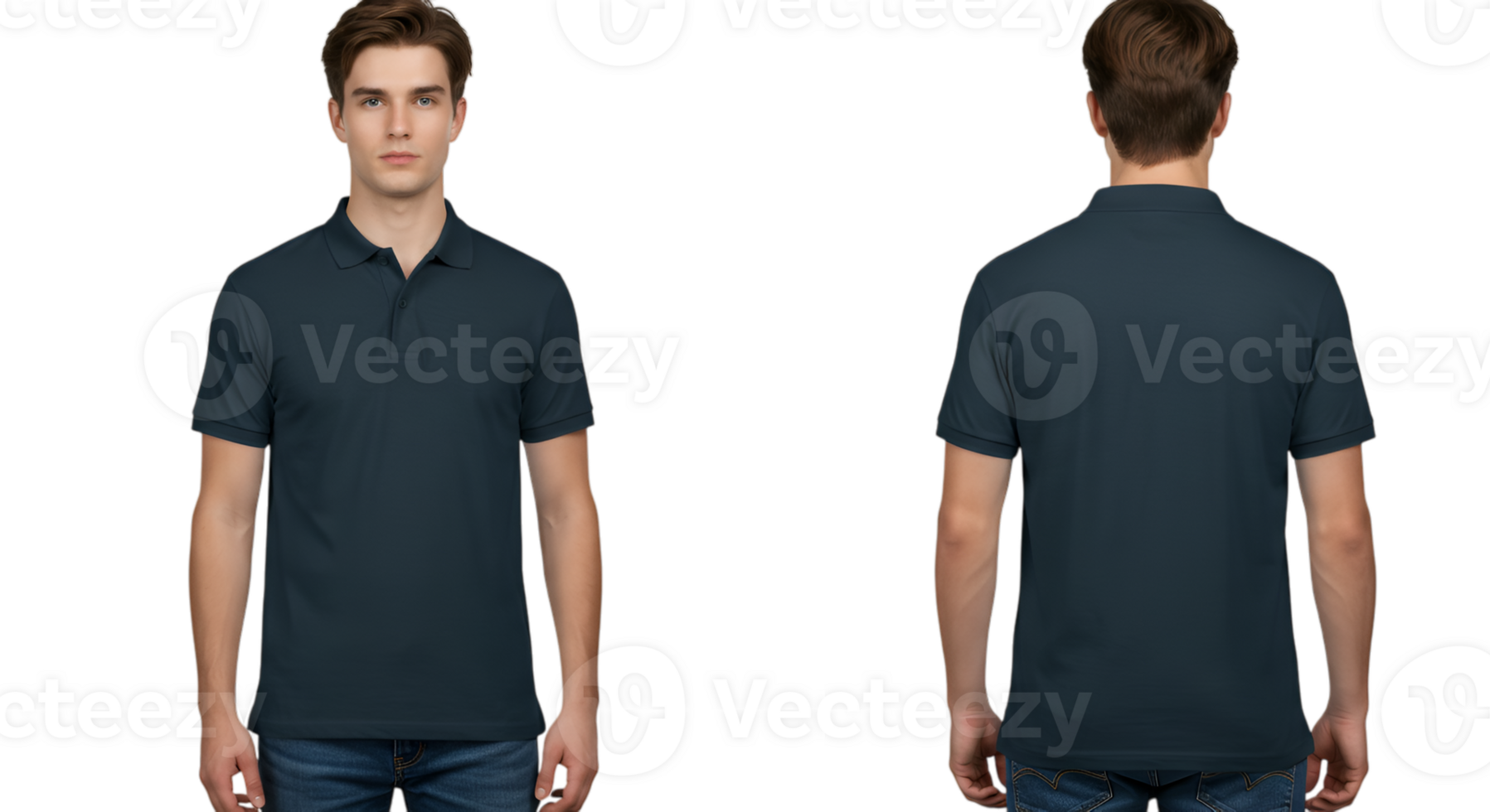 A Man Posing in Front and Back Views Wearing a Polo Shirt with Transparent Background png