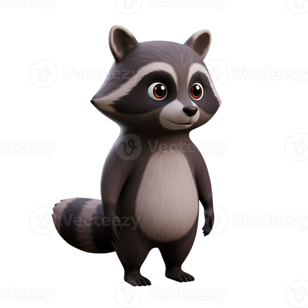 Charming Cartoon Raccoon Character with Playful Expression on Transparent Background png