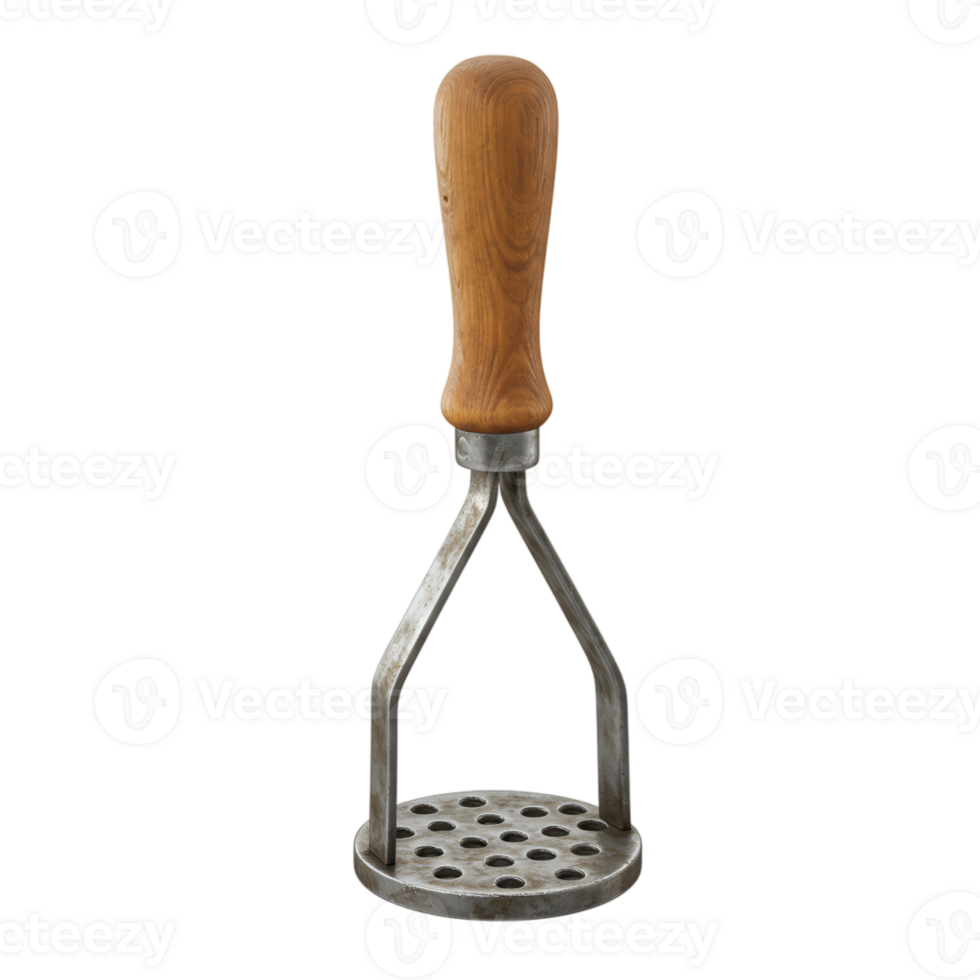 A rustic potato masher with a wooden handle Isolated on Transparent Background png