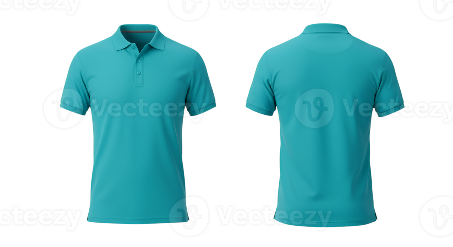 Turquoise Polo Shirt Front and Back View with Transparent Background png