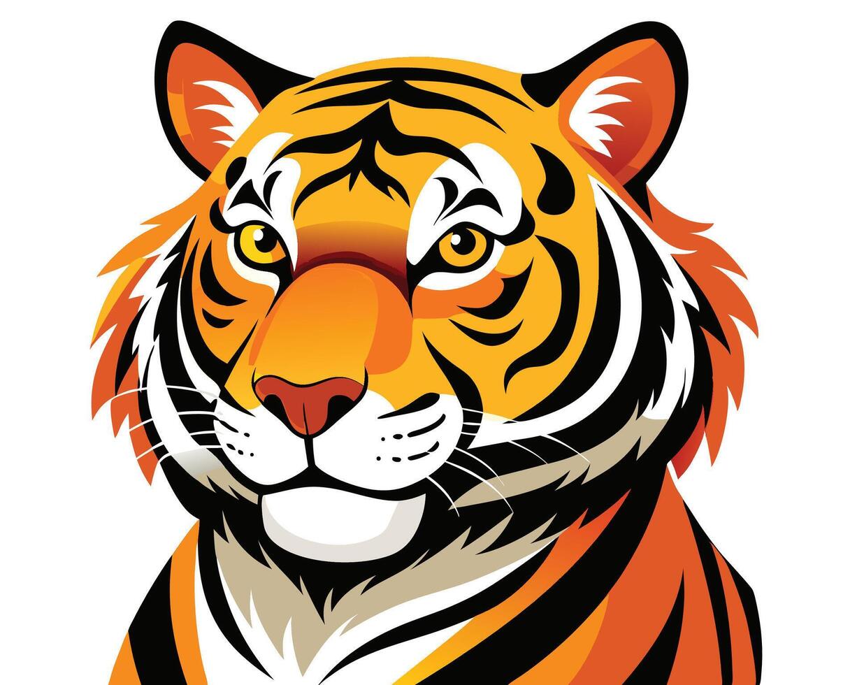 close up of a tiger with vivid orange and black stripes vector