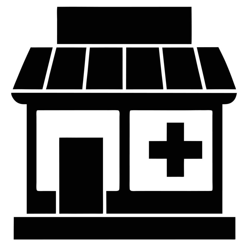 the silhouette of a pharmacy store front with a medicine sign vector