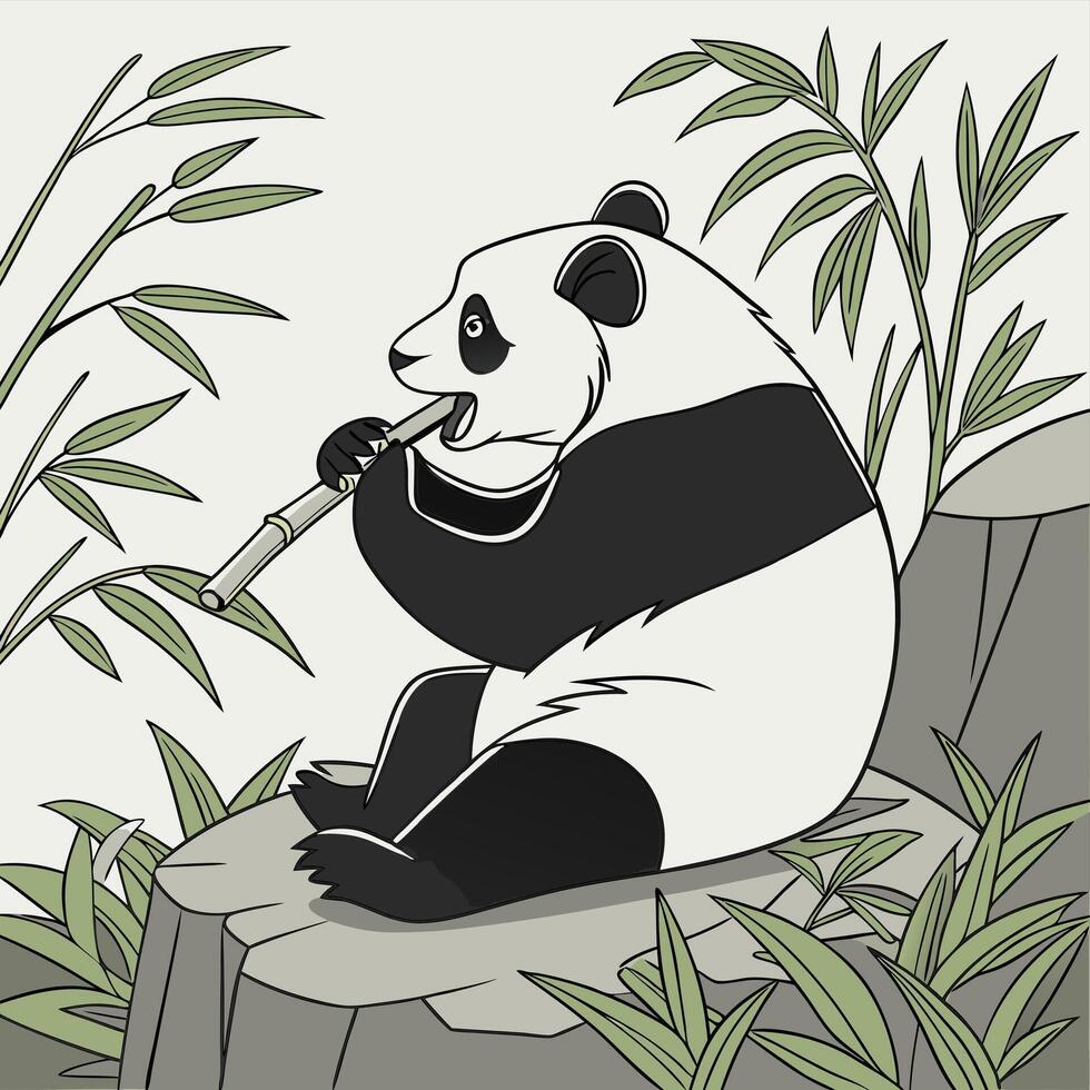 Black and white panda chewing bamboo design vector