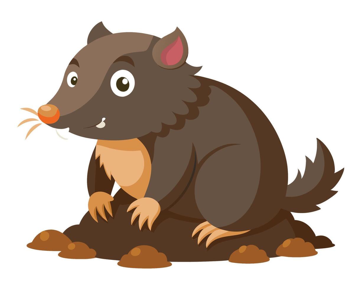 mole with soft fur and tiny paws digging through soil vector