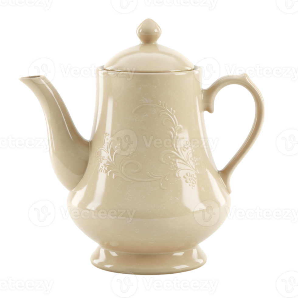 Elegant Beige Teapot with Floral Design on a Transparent Background png