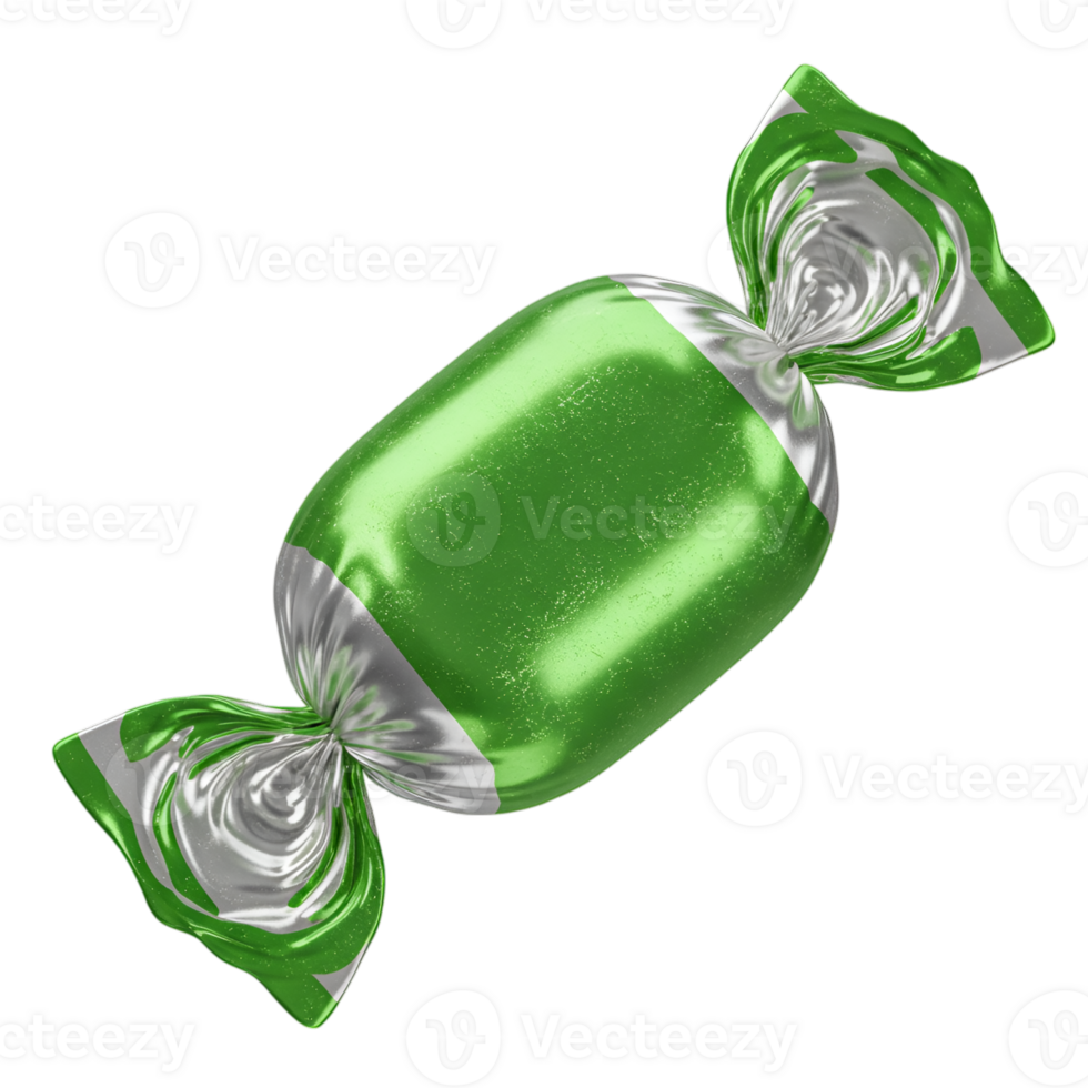 Delicious Green and Silver Wrapped Candy Isolated on Transparent Background png