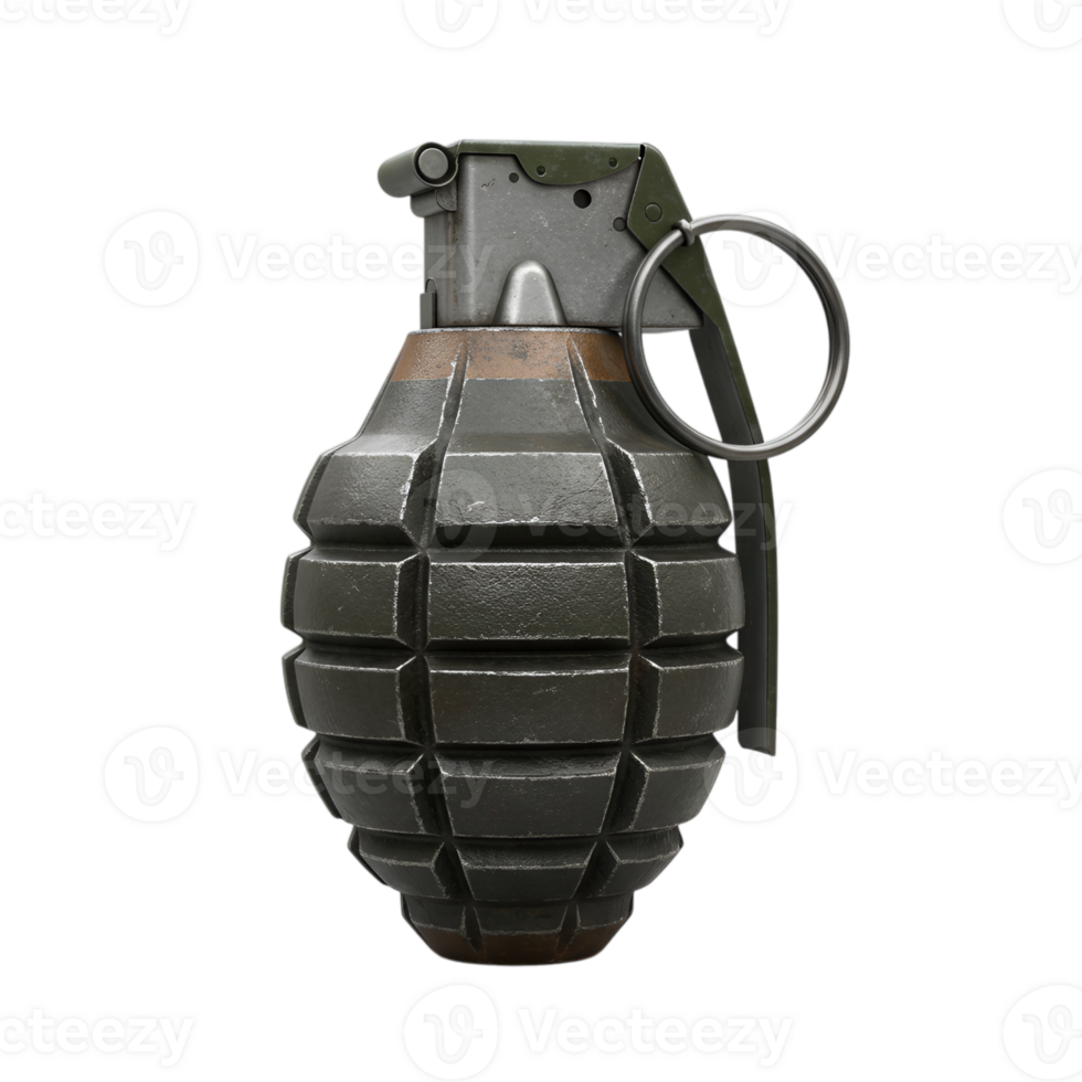Detailed render of a hand grenade on a transparent background for design projects png