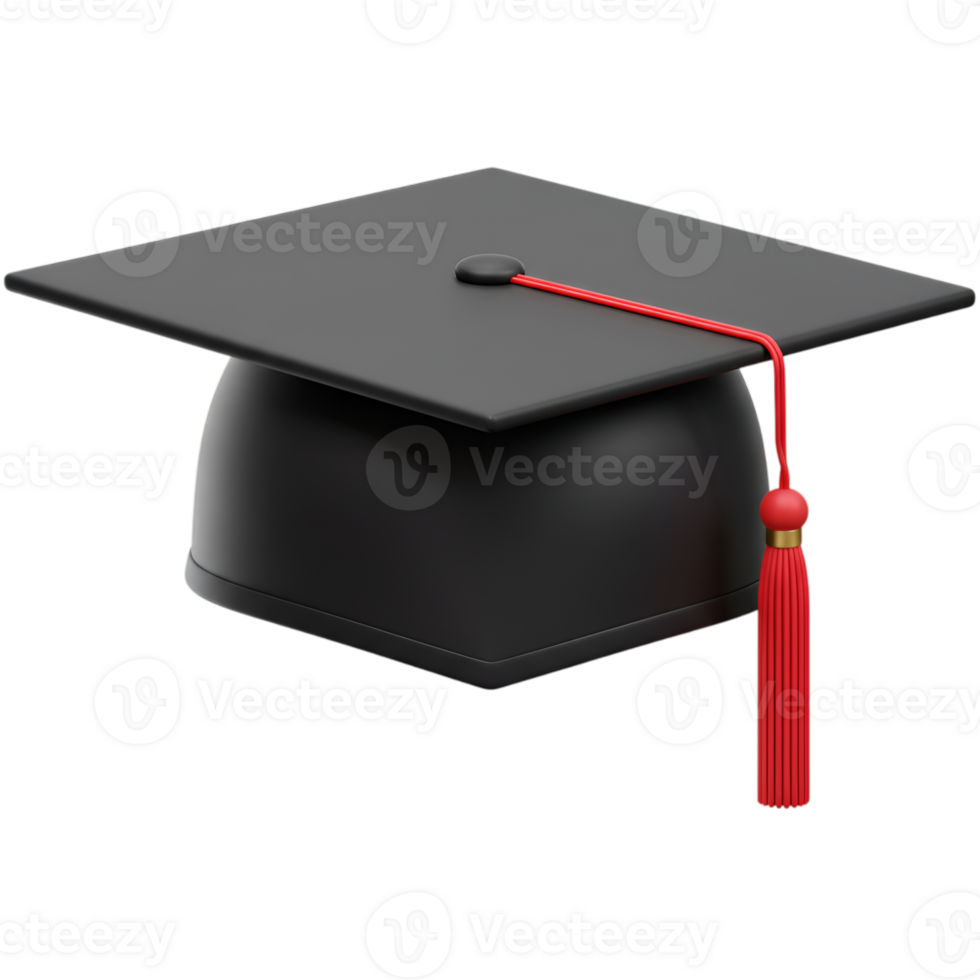 Elegant Black Graduation Cap with Red Tassel on Transparent Background png