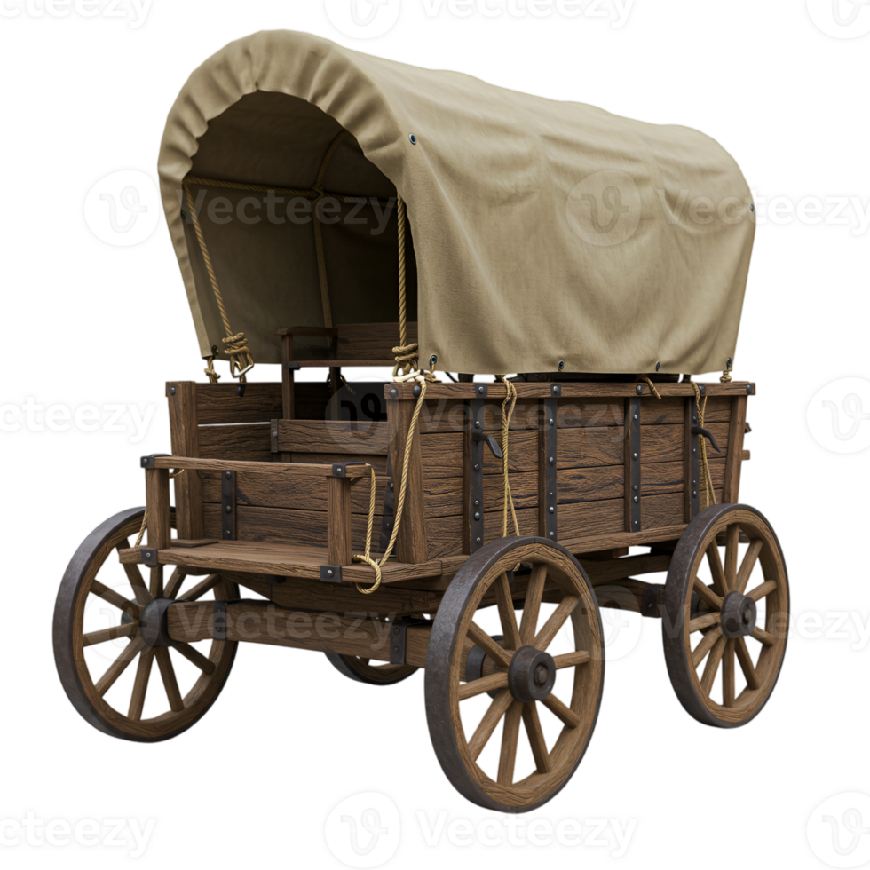 Detailed illustration of a vintage covered wagon with transparent backdrop png