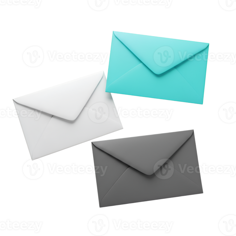 Elegant Assortment of 3D Rendered Envelopes with Transparent Background png