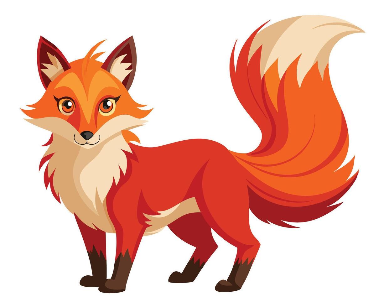 close up of a red fox with bushy tail and fiery coat vector