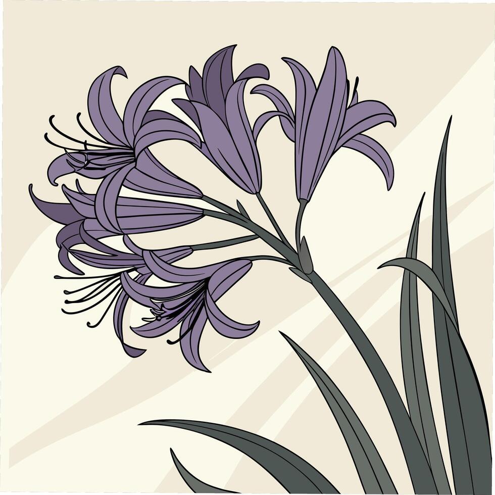 Deep Purple Iris with Finely Detailed Curved Petals vector