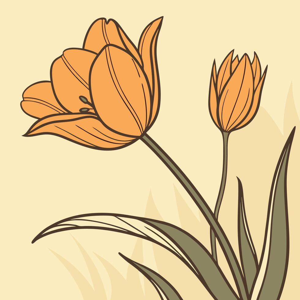 Vibrant Orange Tulip with Slightly Curled Edges vector