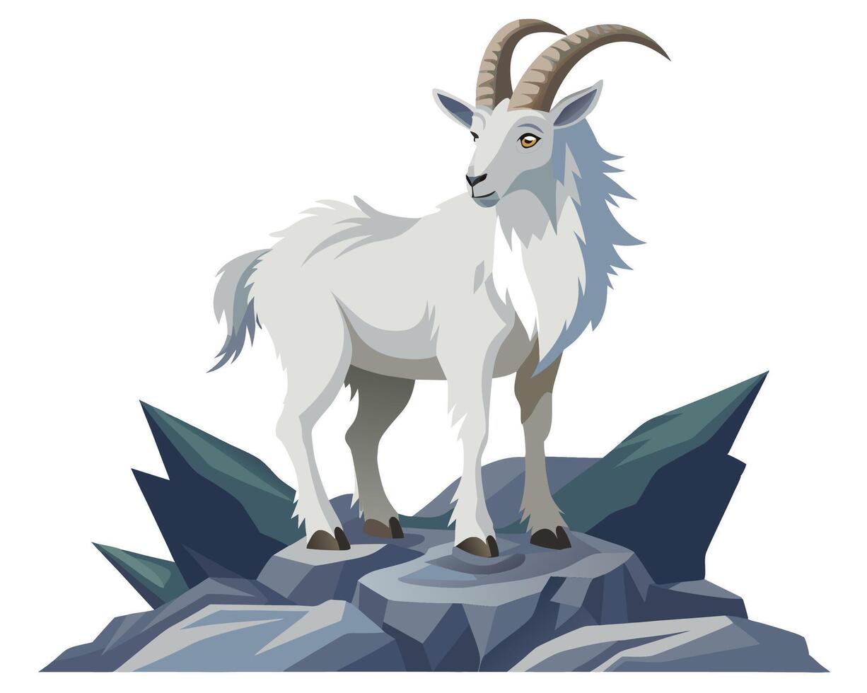 mountain goat with white fur and sharp hooves climbing vector