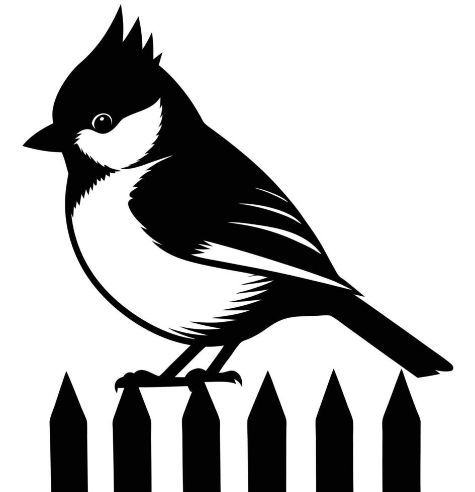 a titmouse perched on a fence with feathers fluffed vector