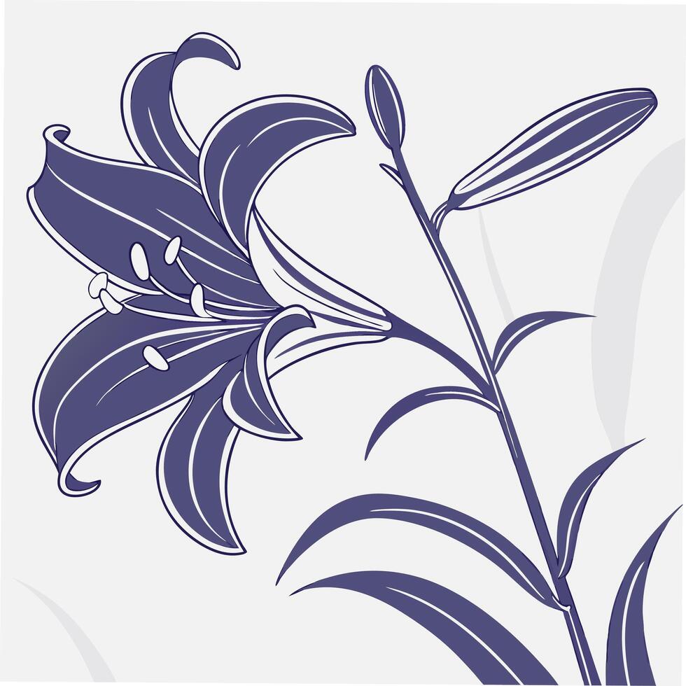 Deep Purple Lily with Smooth Slender Petals vector