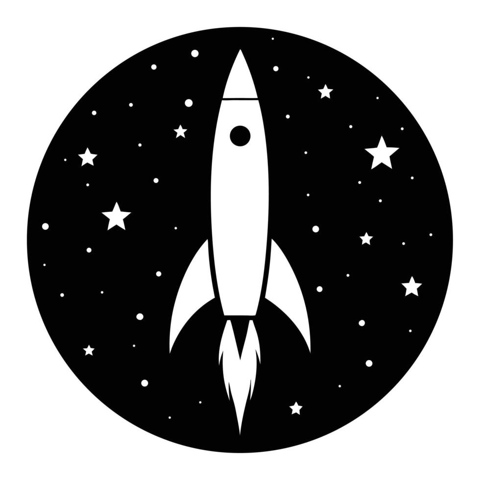 Rocket silhouette against a starry sky vector